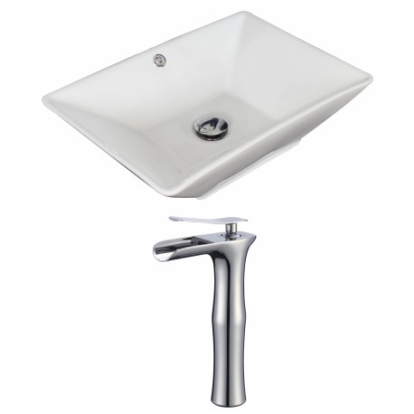 American Imaginations AI-17903 Rectangle Vessel Set In White Color With Deck Mount CUPC Faucet