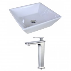American Imaginations AI-17953 Square Vessel Set In White Color With Deck Mount CUPC Faucet