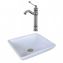 American Imaginations AI-17956 Square Vessel Set In White Color With Deck Mount CUPC Faucet