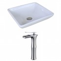 American Imaginations AI-17957 Square Vessel Set In White Color With Deck Mount CUPC Faucet