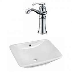 American Imaginations AI-17959 Rectangle Vessel Set In White Color With Deck Mount CUPC Faucet