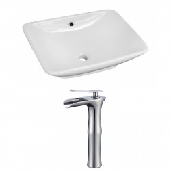 American Imaginations AI-17962 Rectangle Vessel Set In White Color With Deck Mount CUPC Faucet