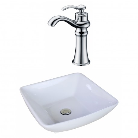 American Imaginations AI-17964 Square Vessel Set In White Color With Deck Mount CUPC Faucet