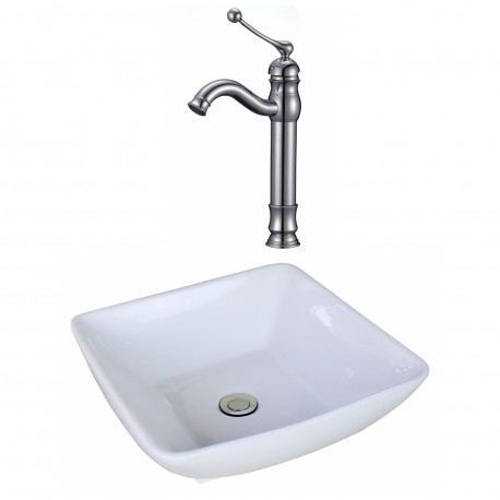 American Imaginations AI-17966 Square Vessel Set In White Color With Deck Mount CUPC Faucet