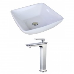 American Imaginations AI-17968 Square Vessel Set In White Color With Deck Mount CUPC Faucet