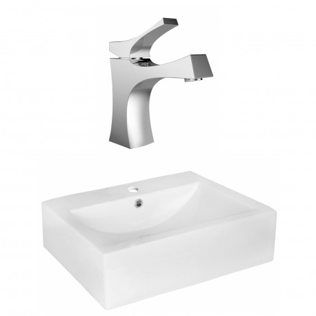 American Imaginations AI-17969 Rectangle Vessel Set In White Color With Single Hole CUPC Faucet
