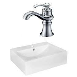 American Imaginations AI-17970 Rectangle Vessel Set In White Color With Single Hole CUPC Faucet