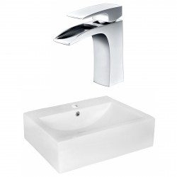 American Imaginations AI-17973 Rectangle Vessel Set In White Color With Single Hole CUPC Faucet