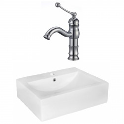 American Imaginations AI-17975 Rectangle Vessel Set In White Color With Single Hole CUPC Faucet