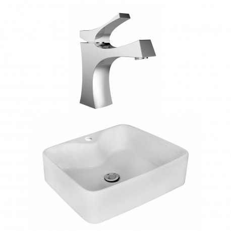 American Imaginations AI-17987 Rectangle Vessel Set In White Color With Single Hole CUPC Faucet