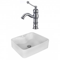 American Imaginations AI-17993 Rectangle Vessel Set In White Color With Single Hole CUPC Faucet
