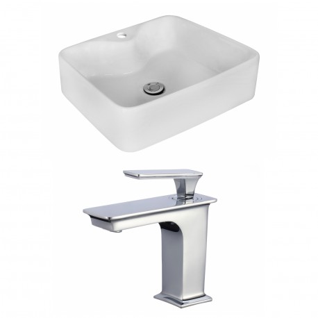 American Imaginations AI-17995 Rectangle Vessel Set In White Color With Single Hole CUPC Faucet