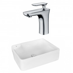 American Imaginations AI-17999 Rectangle Vessel Set In White Color With Single Hole CUPC Faucet