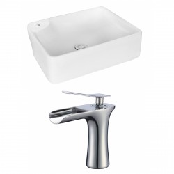 American Imaginations AI-18003 Rectangle Vessel Set In White Color With Single Hole CUPC Faucet