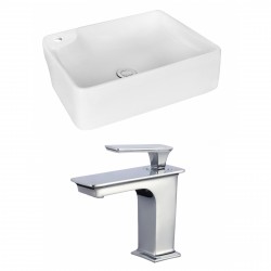 American Imaginations AI-18004 Rectangle Vessel Set In White Color With Single Hole CUPC Faucet