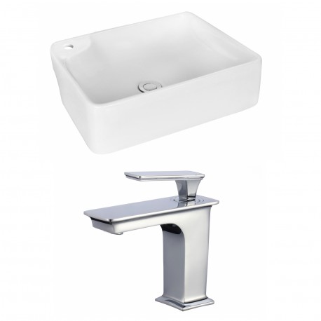 American Imaginations AI-18004 Rectangle Vessel Set In White Color With Single Hole CUPC Faucet