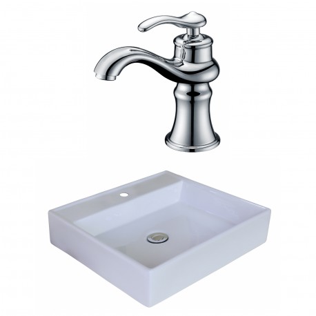 American Imaginations AI-18006 Square Vessel Set In White Color With Single Hole CUPC Faucet
