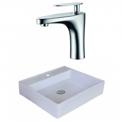 American Imaginations AI-18007 Square Vessel Set In White Color With Single Hole CUPC Faucet