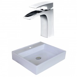 American Imaginations AI-18009 Square Vessel Set In White Color With Single Hole CUPC Faucet