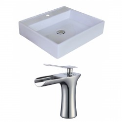 American Imaginations AI-18012 Square Vessel Set In White Color With Single Hole CUPC Faucet