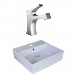 American Imaginations AI-18014 Square Vessel Set In White Color With Single Hole CUPC Faucet