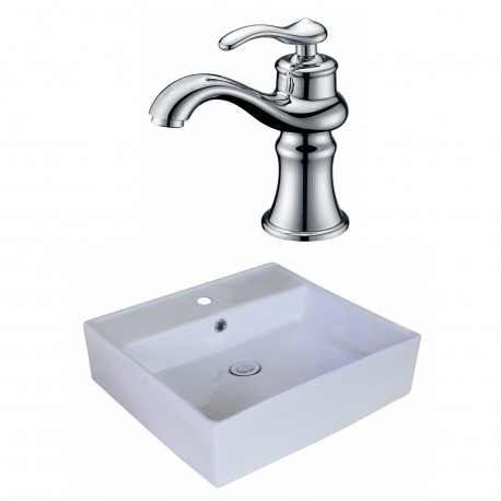 American Imaginations AI-18015 Square Vessel Set In White Color With Single Hole CUPC Faucet