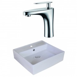 American Imaginations AI-18016 Square Vessel Set In White Color With Single Hole CUPC Faucet