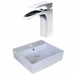 American Imaginations AI-18018 Square Vessel Set In White Color With Single Hole CUPC Faucet