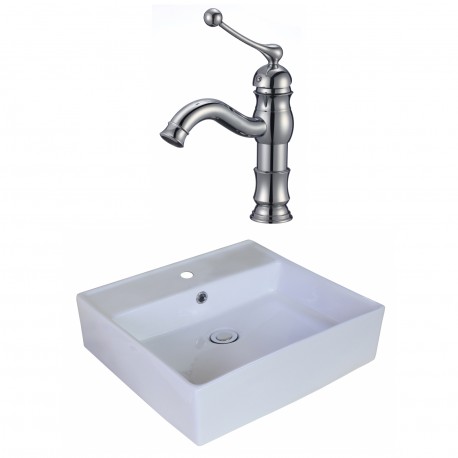 American Imaginations AI-18020 Square Vessel Set In White Color With Single Hole CUPC Faucet
