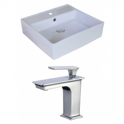 American Imaginations AI-18022 Square Vessel Set In White Color With Single Hole CUPC Faucet