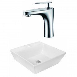 American Imaginations AI-18025 Square Vessel Set In White Color With Single Hole CUPC Faucet