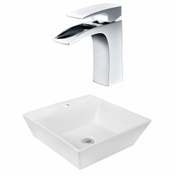 American Imaginations AI-18027 Square Vessel Set In White Color With Single Hole CUPC Faucet