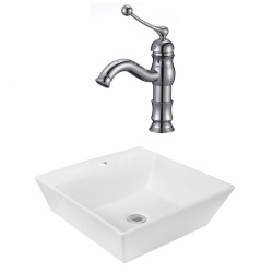 American Imaginations AI-18029 Square Vessel Set In White Color With Single Hole CUPC Faucet