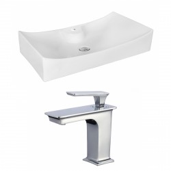 American Imaginations AI-18049 Rectangle Vessel Set In White Color With Single Hole CUPC Faucet
