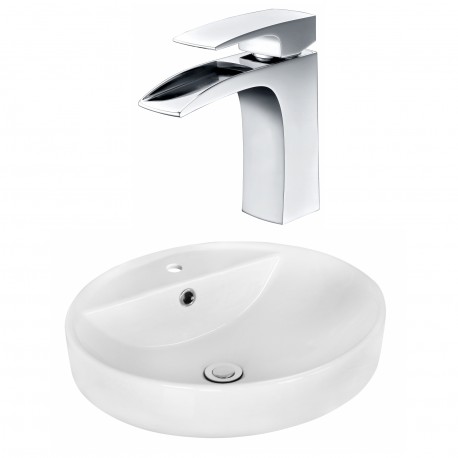 American Imaginations AI-18054 Round Vessel Set In White Color With Single Hole CUPC Faucet