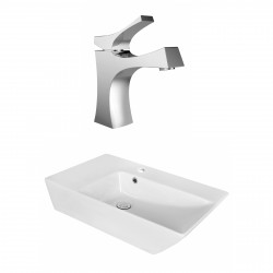 American Imaginations AI-18059 Rectangle Vessel Set In White Color With Single Hole CUPC Faucet