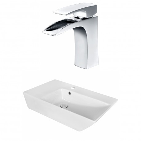 American Imaginations AI-18063 Rectangle Vessel Set In White Color With Single Hole CUPC Faucet