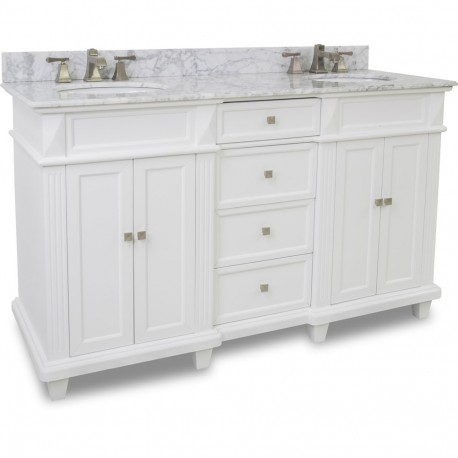 Elements VAN094D-60 VAN094D-60-T-MW Douglas Elements White Double Vanity with Sleek White Finish, Tapered Feet (for 60" Top)