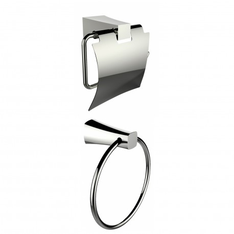 American Imagination AI-13324 Chrome Plated Towel Ring With Toilet Paper Holder Accessory Set:divider_comma:Rectangle