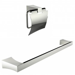 American Imagination AI-13329 Chrome Plated Toilet Paper Holder With Single Rod Towel Rack Accessory Set:divider_comma:Rectangle