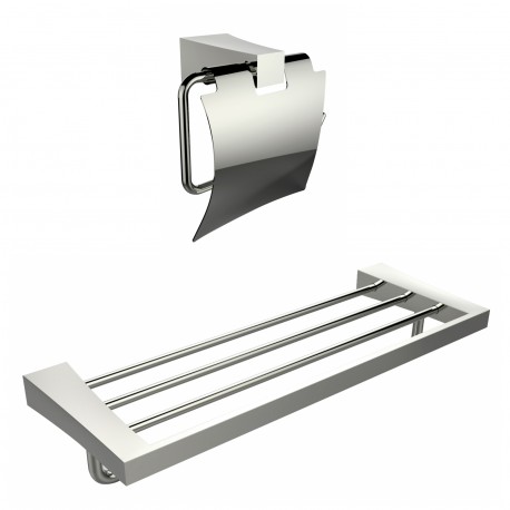 American Imagination AI-13330 Multi-Rod Towel Rack With A Chrome Plated Toilet Paper Holder Accessory Set:divider_comma:Rectangl