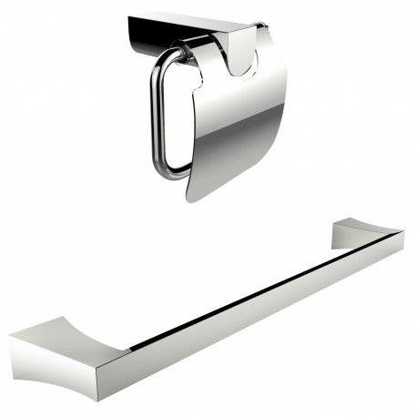 American Imagination AI-13339 Chrome Plated Toilet Paper Holder With Single Rod Towel Rack Accessory Set:divider_comma:Rectangle