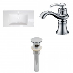 American Imaginations AI-16566 Ceramic Top Set In White Color With Single Hole CUPC Faucet And Drain