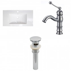 American Imaginations AI-16570 Ceramic Top Set In White Color With Single Hole CUPC Faucet And Drain