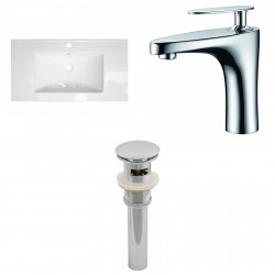 American Imaginations AI-16617 Ceramic Top Set In White Color With Single Hole CUPC Faucet And Drain