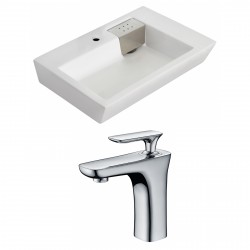 American Imaginations AI-15150 Rectangle Vessel Set In White Color With Single Hole CUPC Faucet