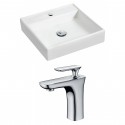 American Imaginations AI-15157 Square Vessel Set In White Color With Single Hole CUPC Faucet