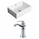 American Imaginations AI-15181 Rectangle Vessel Set In White Color With Deck Mount CUPC Faucet