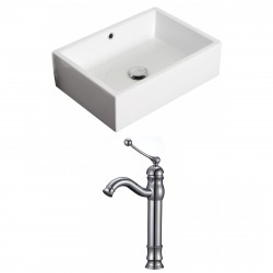 American Imaginations AI-15183 Rectangle Vessel Set In White Color With Deck Mount CUPC Faucet