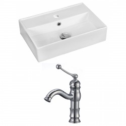 American Imaginations AI-15221 Rectangle Vessel Set In White Color With Single Hole CUPC Faucet